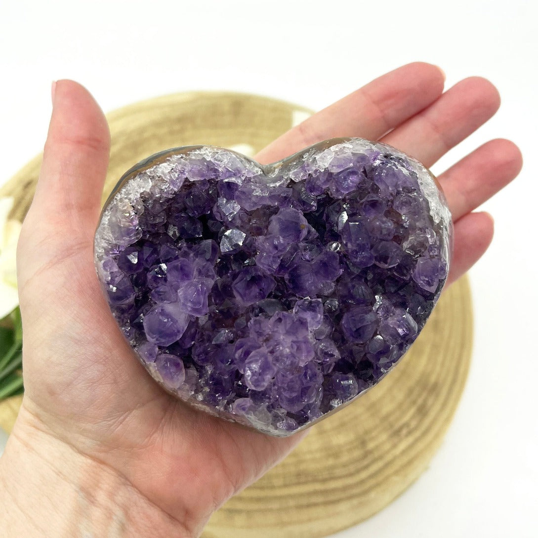 Amethyst cluster heart carving