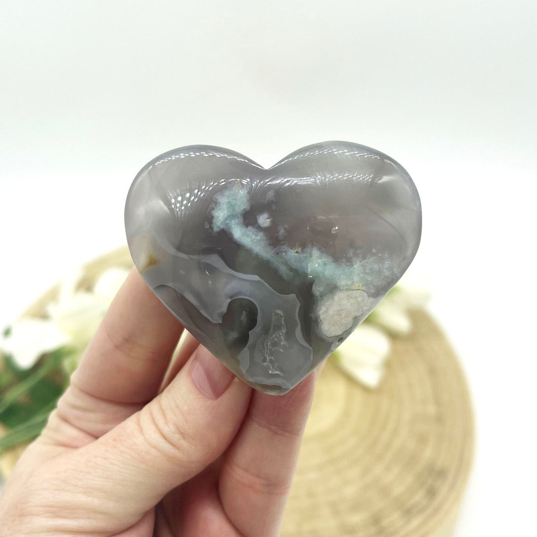 Black Agate puffy heart
