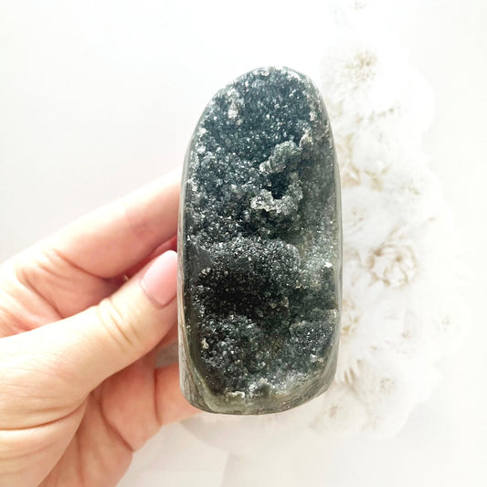 Black amethyst cut base cluster