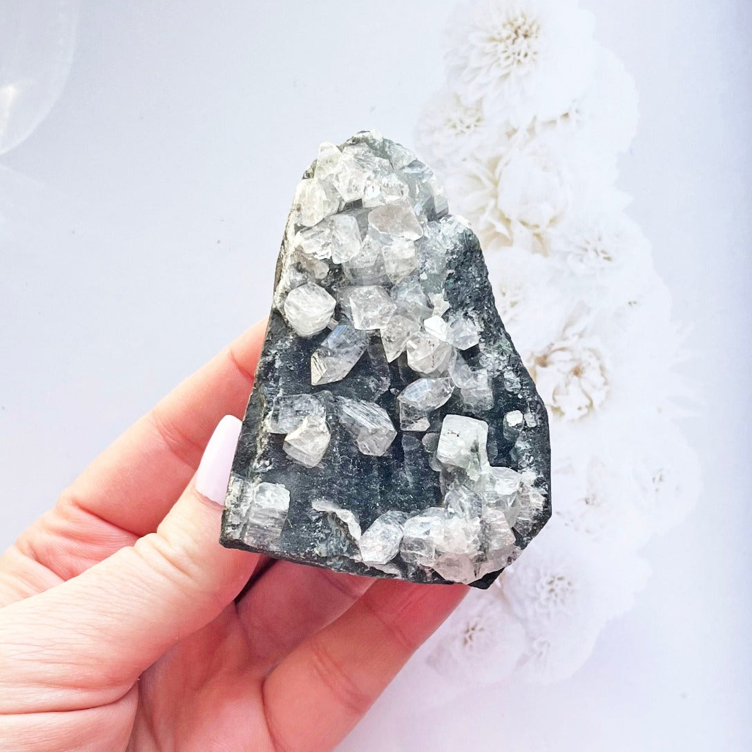 black chalcedony with apophyllite