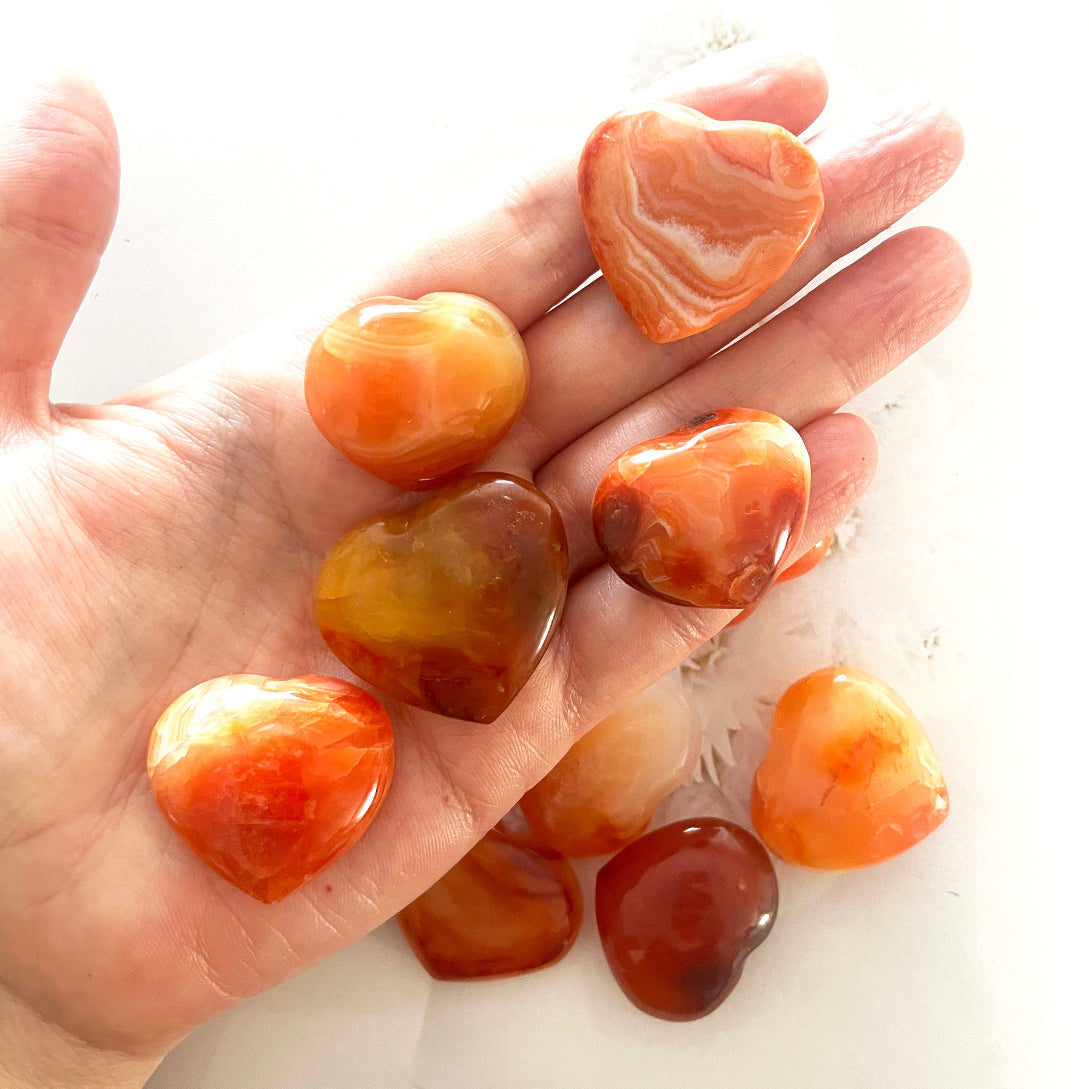 Carnelian puffy hearts