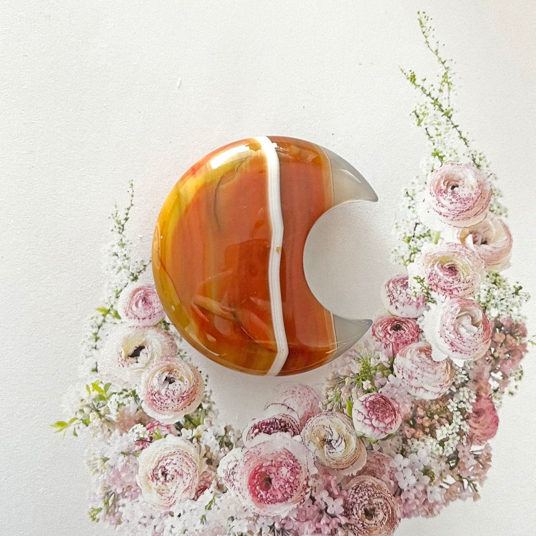 Banded carnelian moon carving