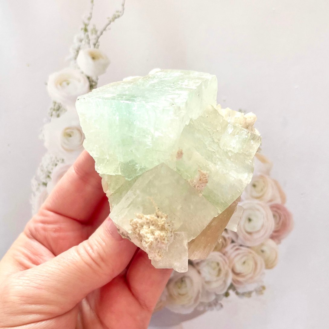 Green apophyllite crystal cluster