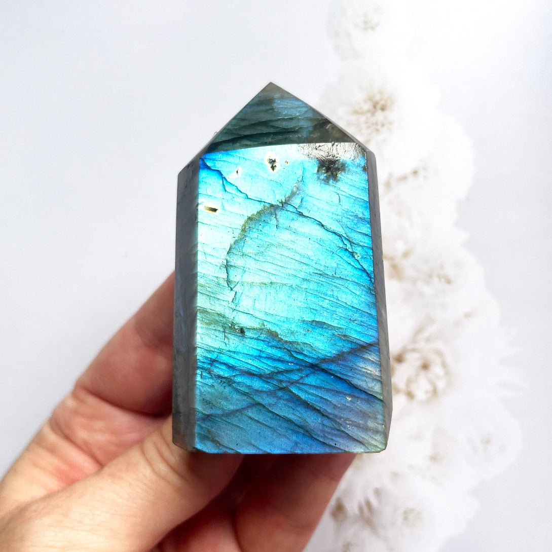 Blue labradorite generator crystal point