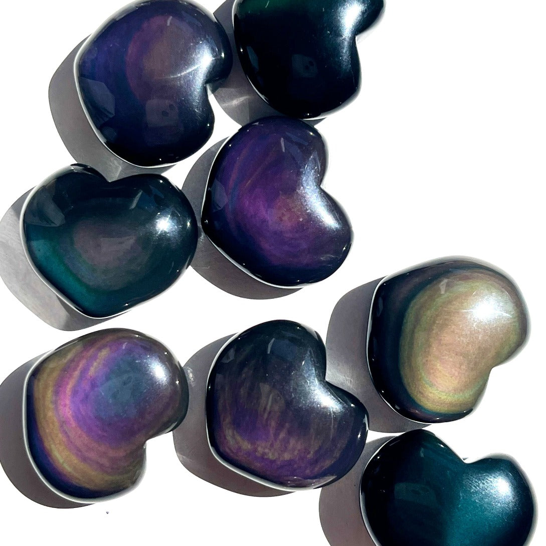 Rainbow obsidian mini heart carving