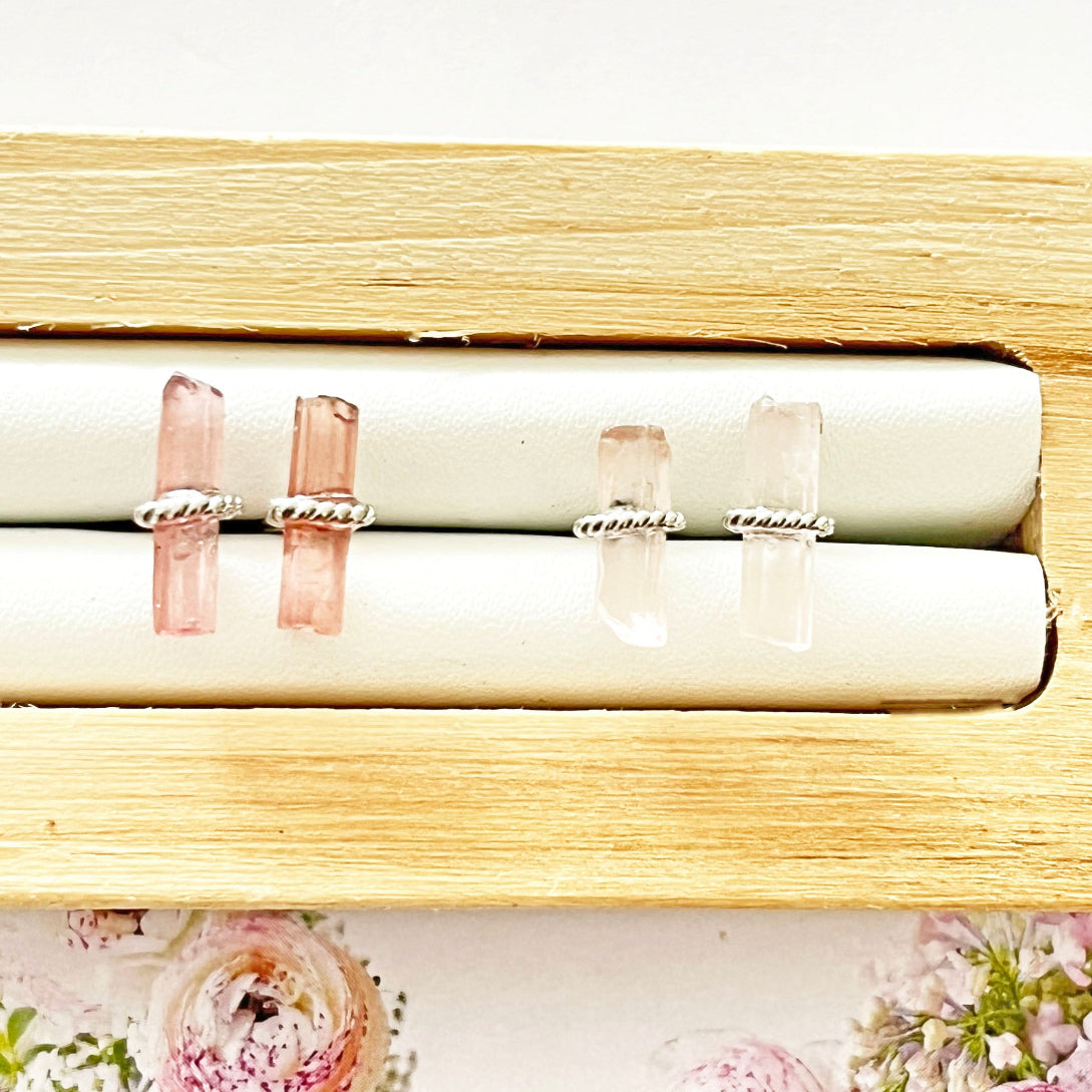 Pink tourmaline earrings raw stone