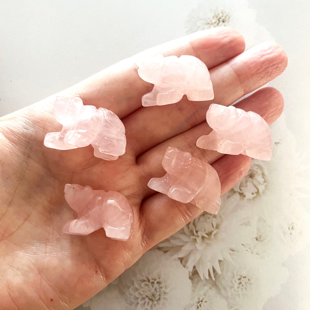 rose quartz bear carving