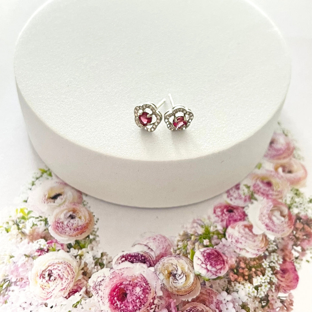 Pink tourmaline crystal earrings