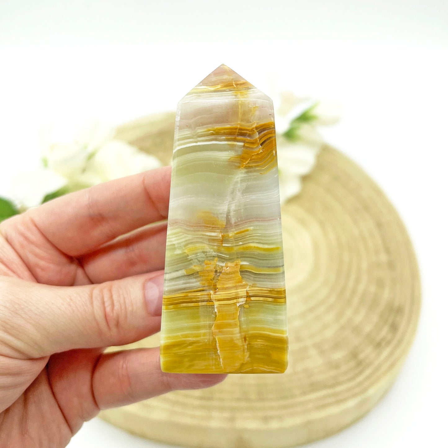 Banded pink crystal tower