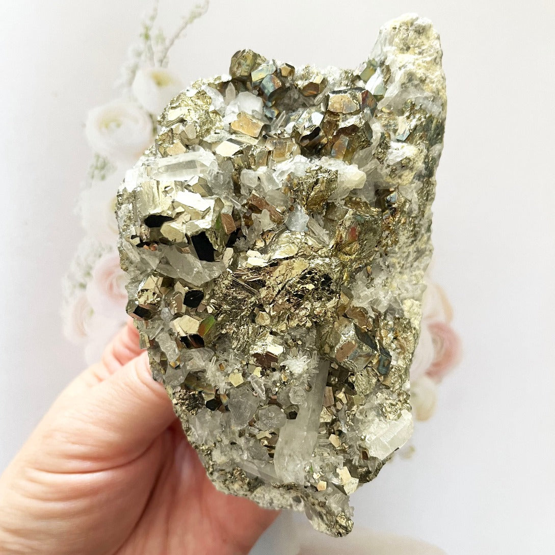 pyrite on quartz cluster
