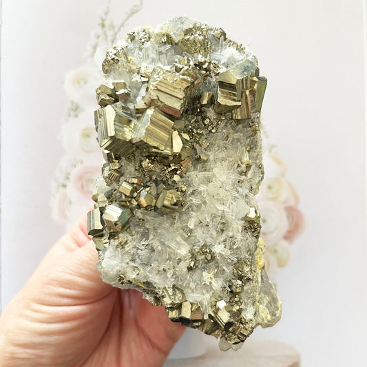 pyrite on quartz cluster specimen