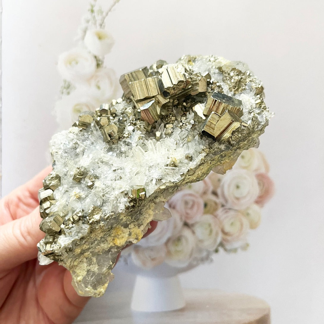 Pyrite on quartz cluster