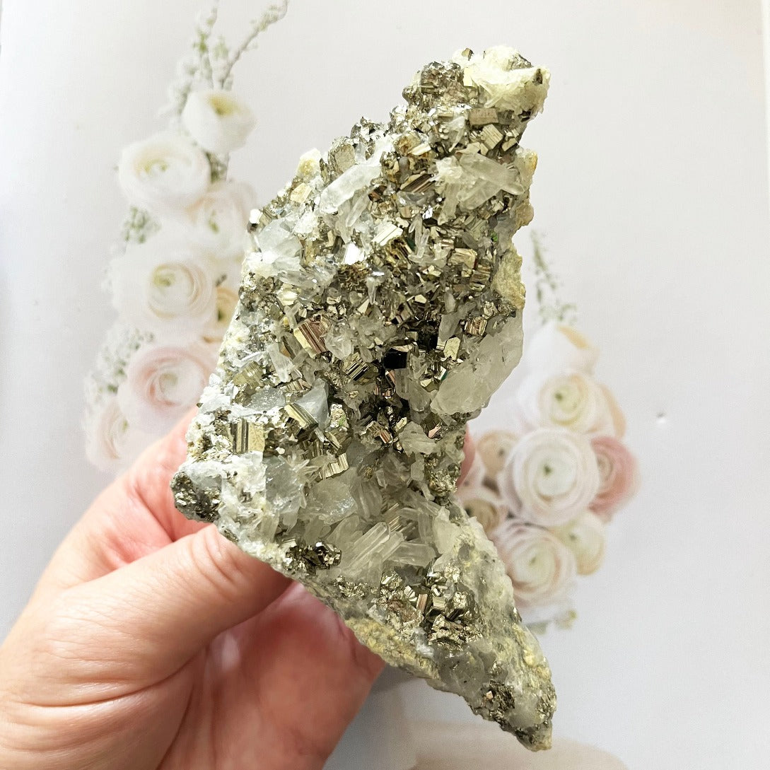 pyrite cubes on quartz cluster