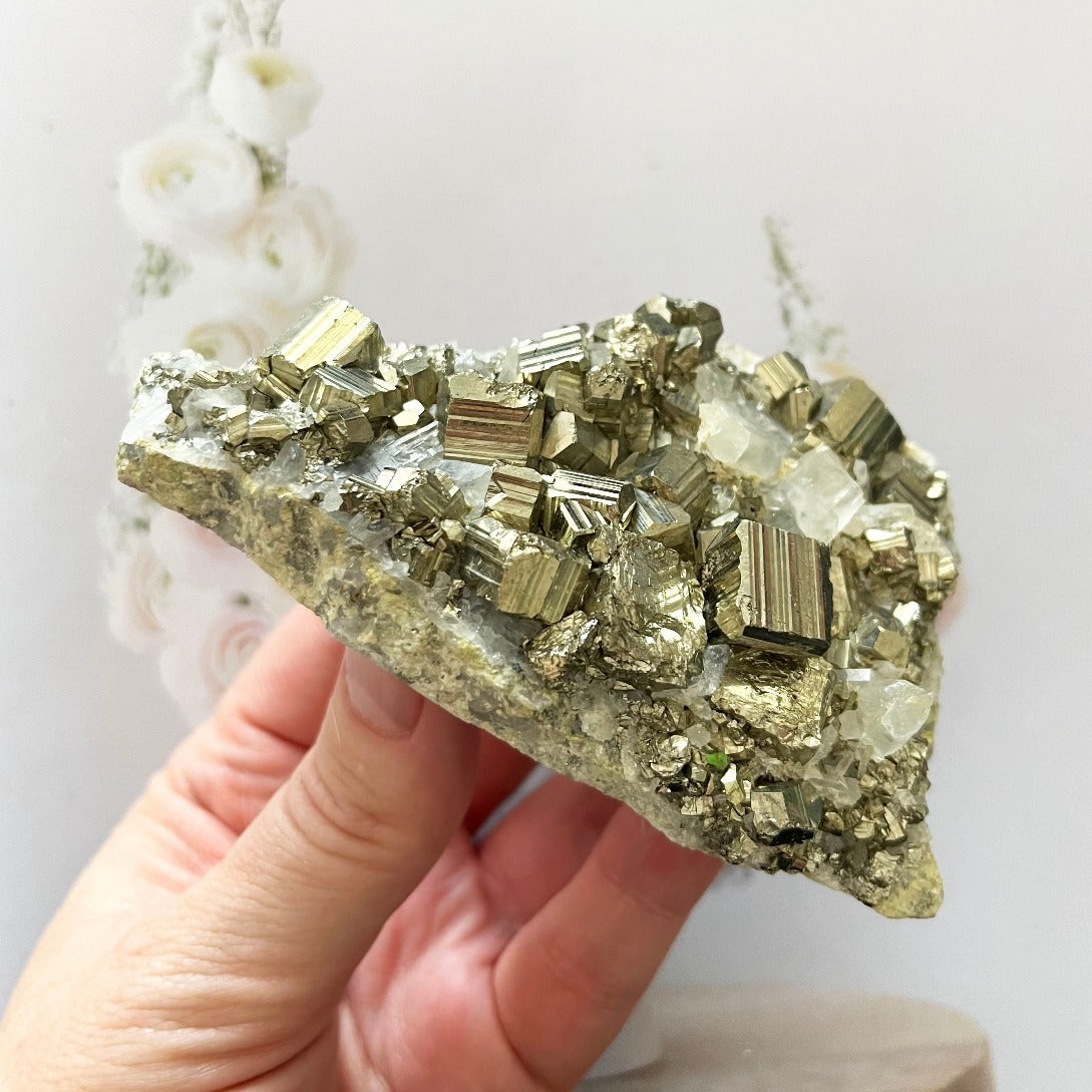 pyrite cubes on quartz cluster