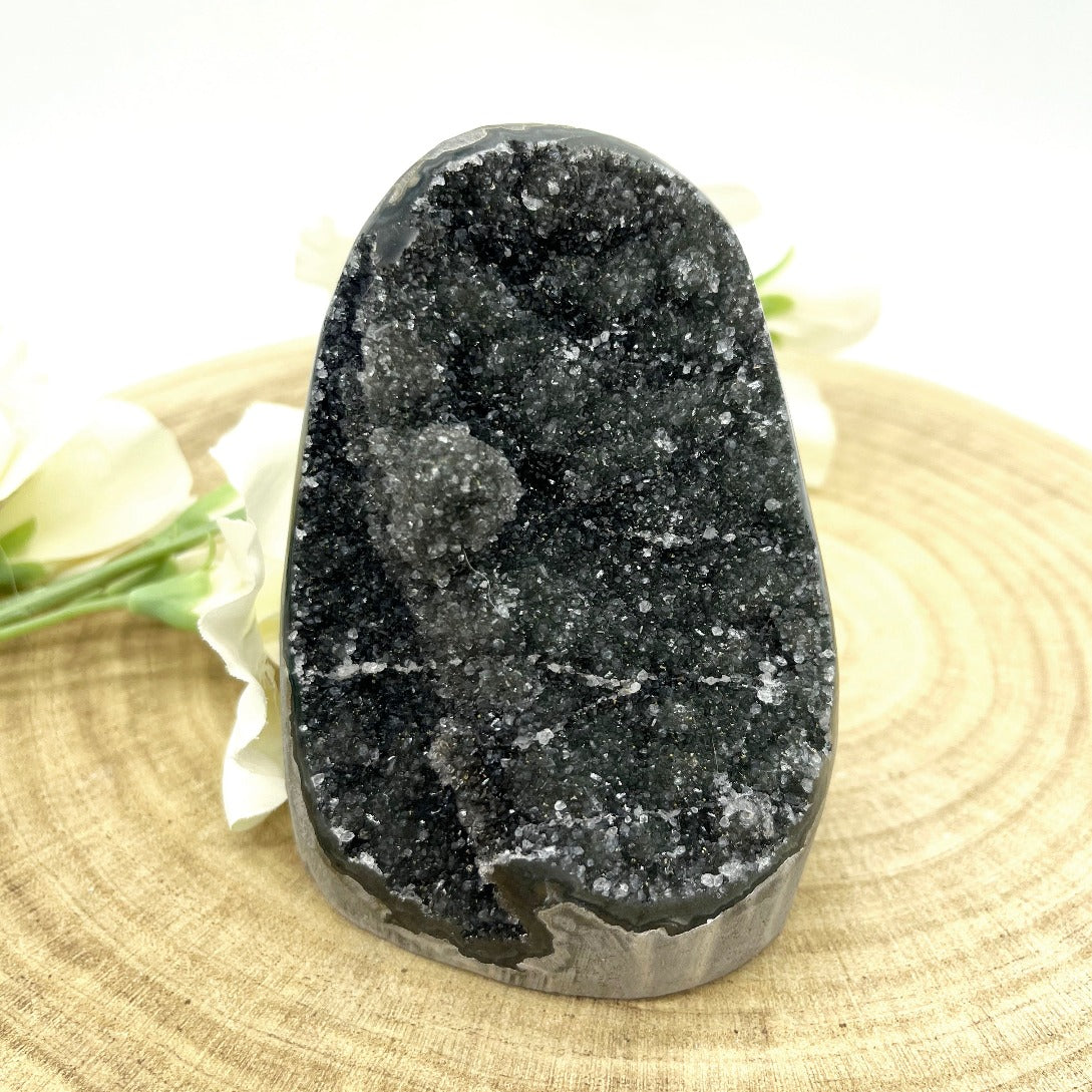 stone cut base black amethyst