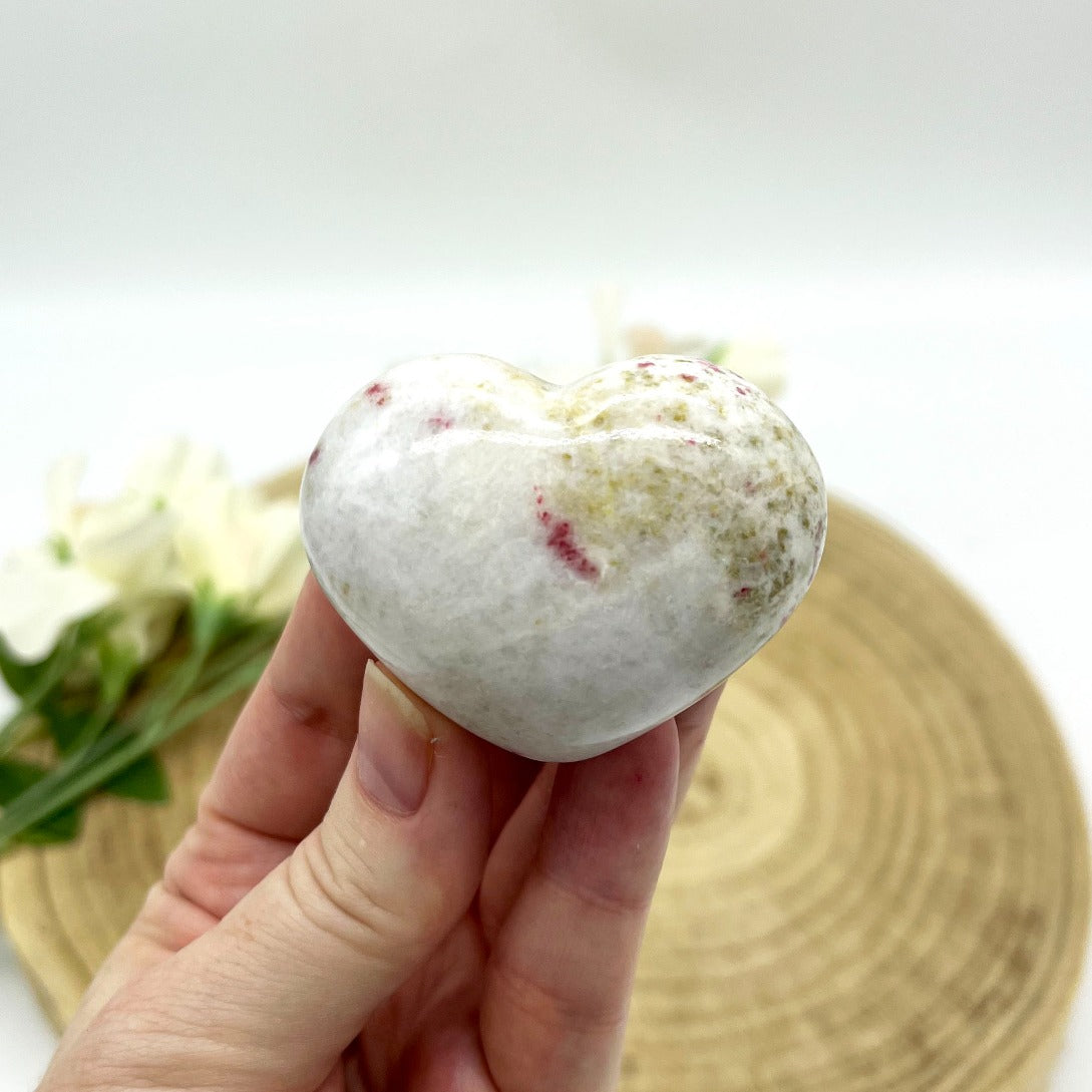 Polished cinnabrite heart stone