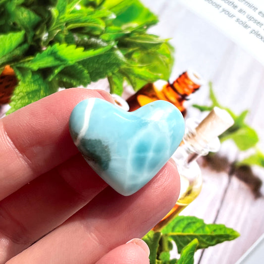 Larimar polished heart shaped crystal. Someday Dream Co