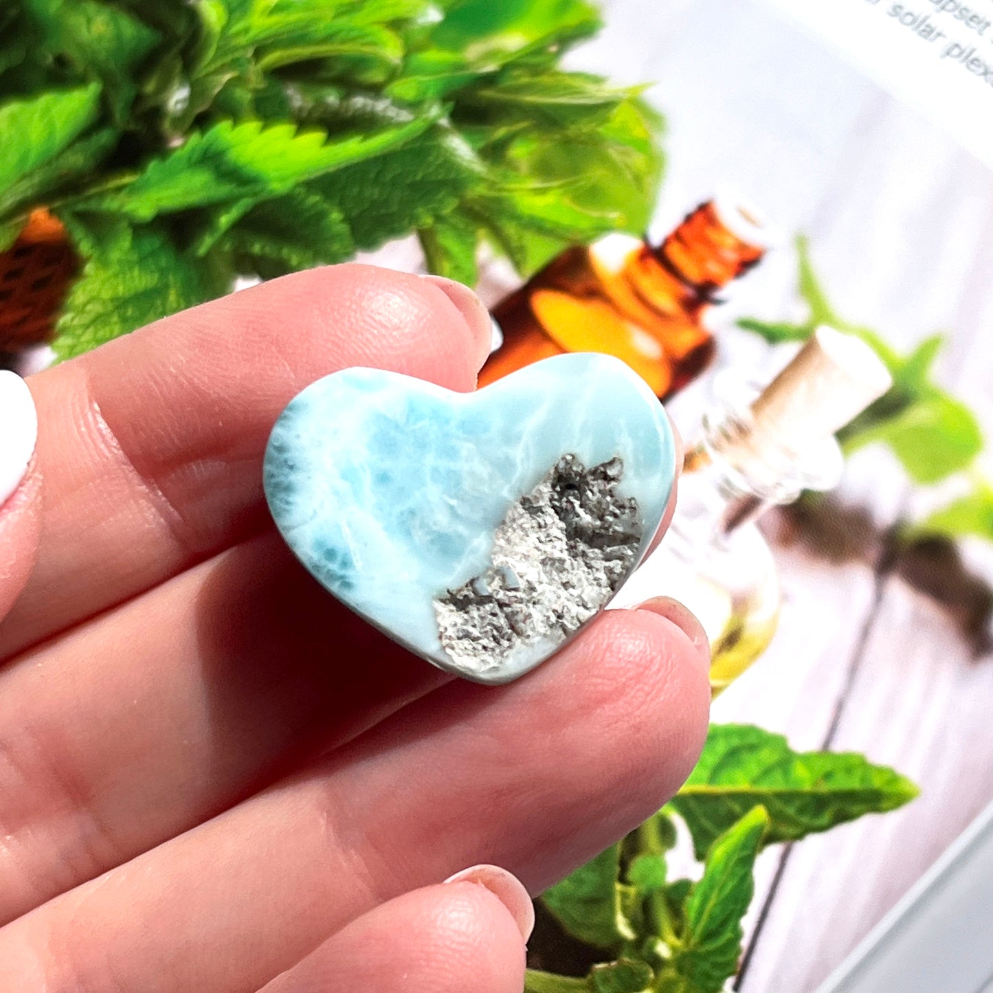 Polished larimar heart shaped crystal. Someday Dream Co