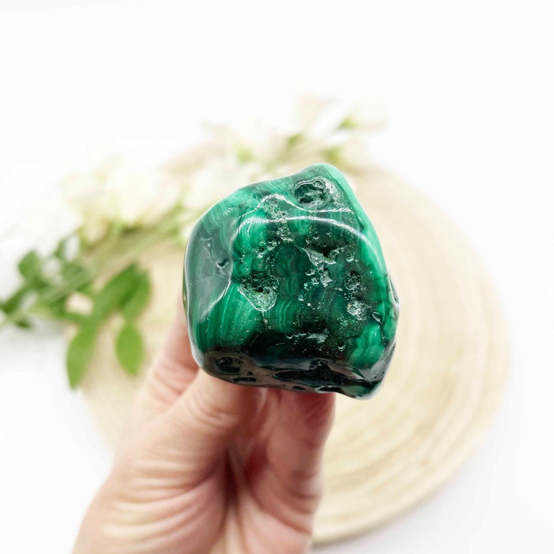 Malachite freeform polished stone Australia. Someday Dream Co