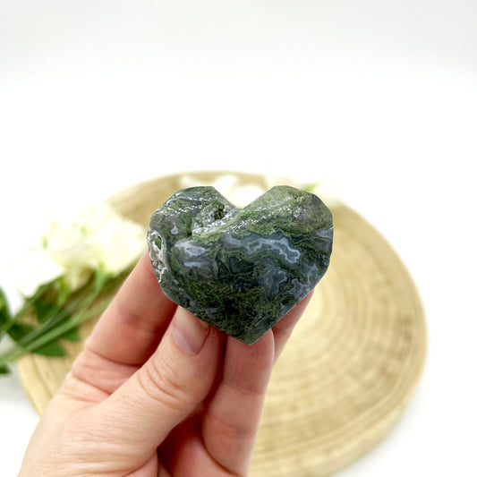 Moss Agate polished stone heart