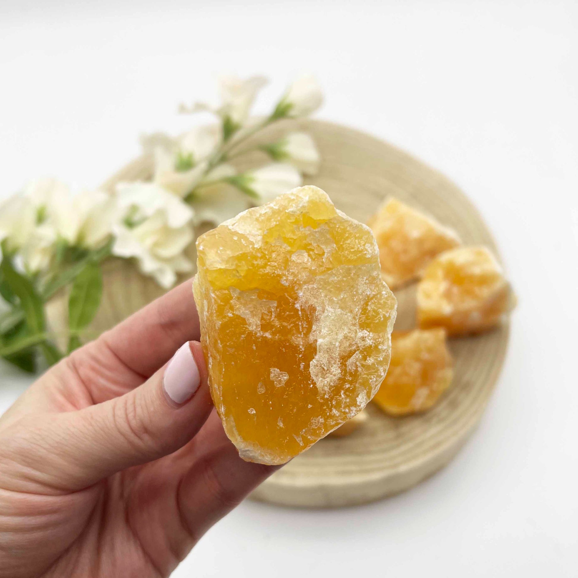 orange calcite raw crystal stone