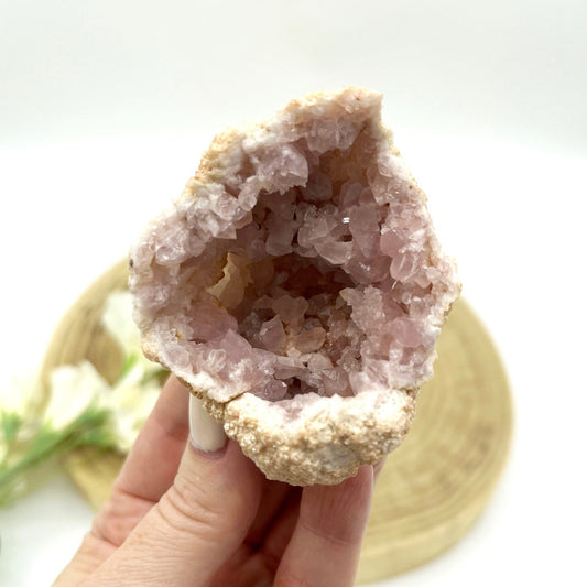Pink amethyst geode cluster