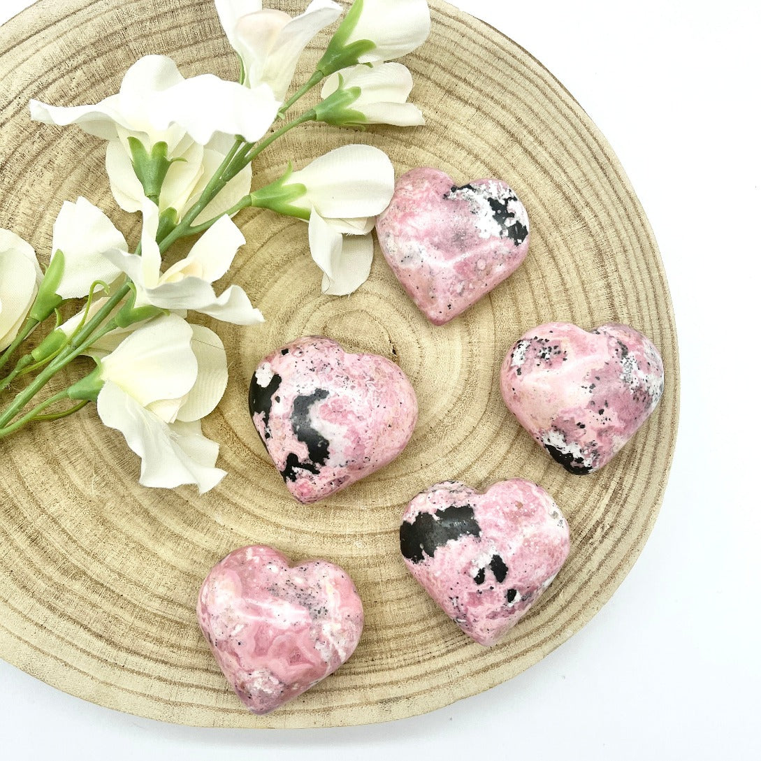 Rhodonite hearts polished stone