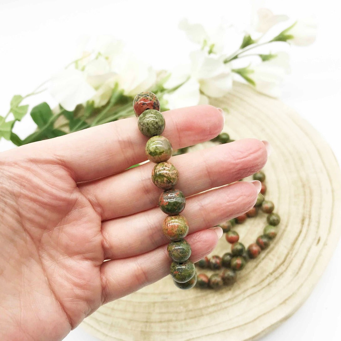 Unakite bracelet. Unakite beaded bracelet. Crystal jewellery. Someday Dream Co.