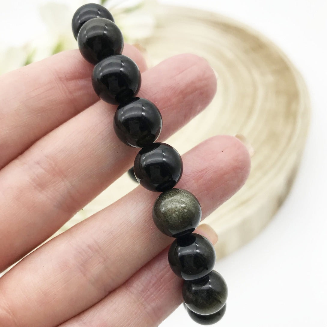 Golden Sheen Obsidian beaded Bracelet. Crystal jewellery. Someday Dream Co