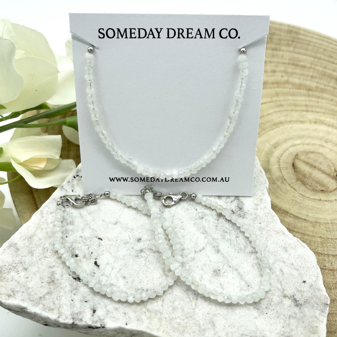 Faceted rainbow moonstone bracelet crystal jewellery Australia. Someday Dream Co