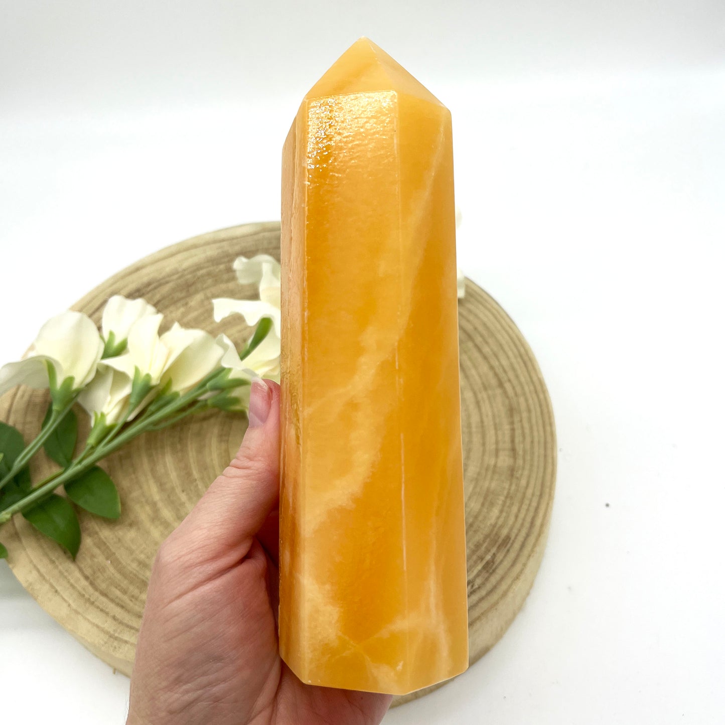 orange calcite generator polished crystal point Australia