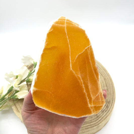 polished orange calcite slab Australia