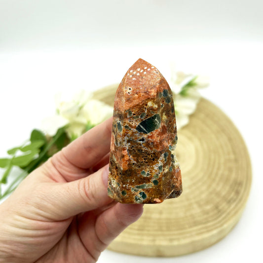 orange calcite with blue apatite crystal generator. Someday Dream Co
