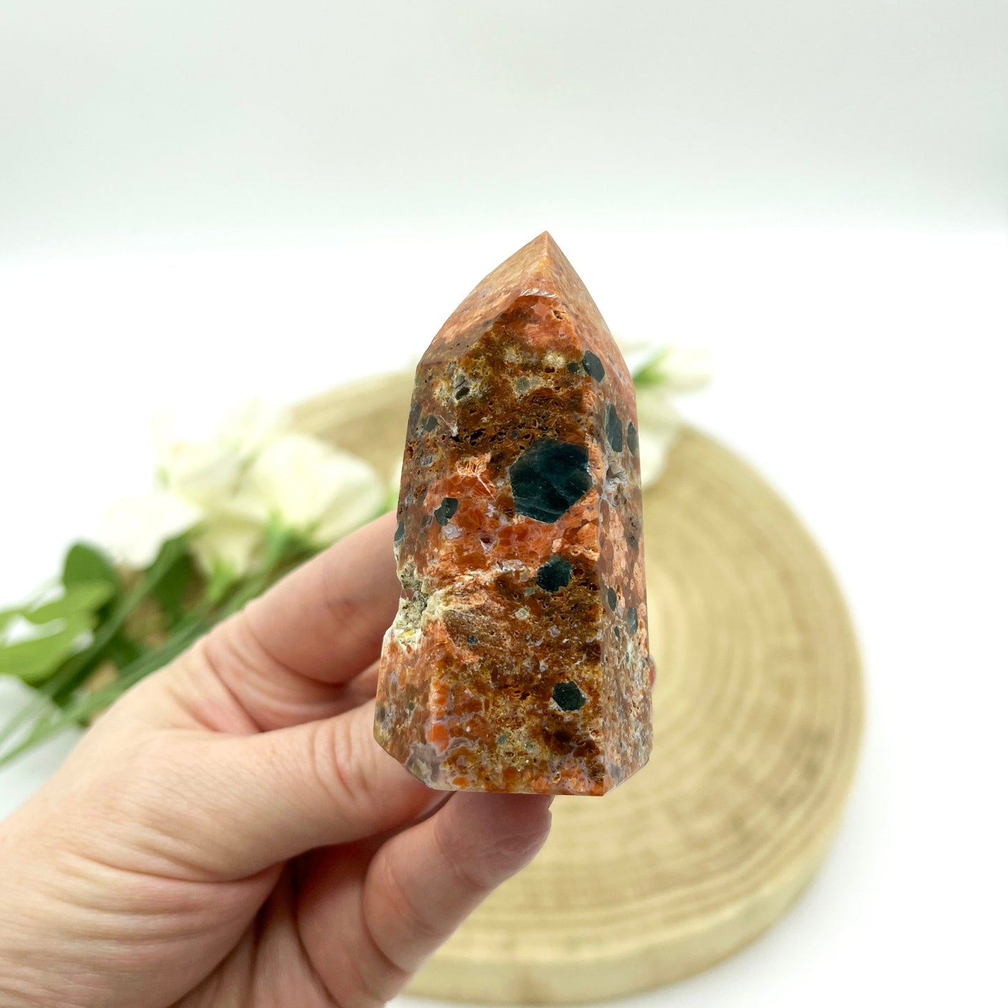 Orange calcite with blue apatite crystal generator. Someday Dream co