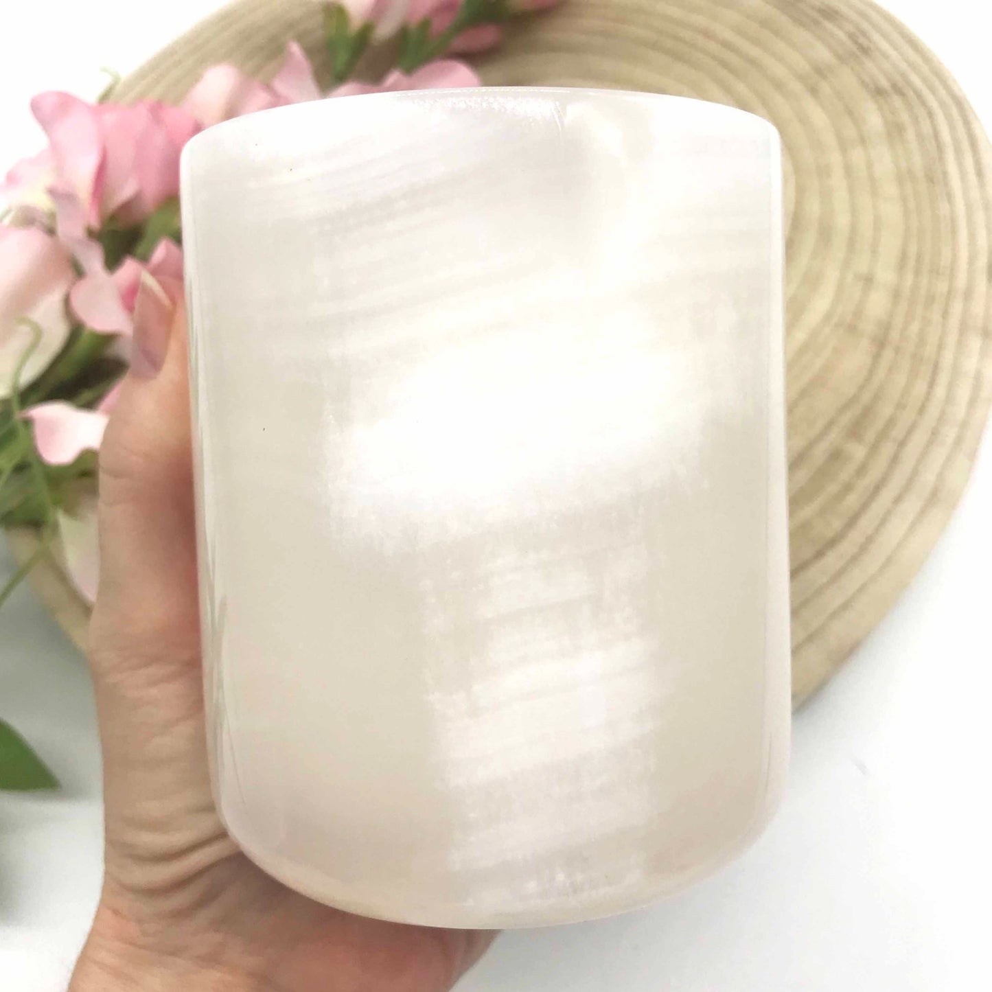 pink onyx crystal candle