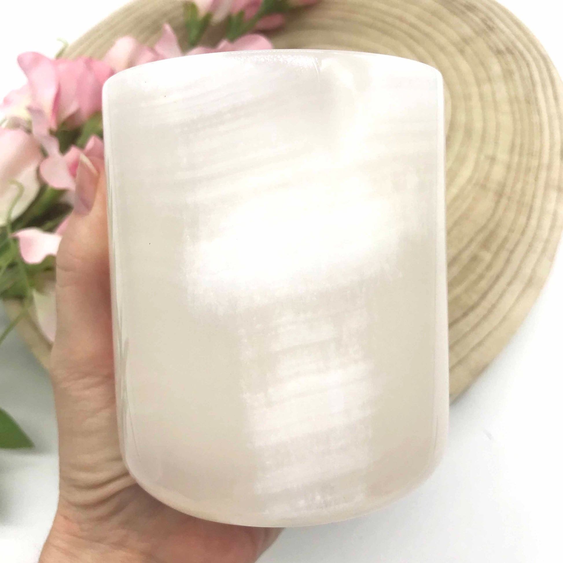 pink onyx crystal candle