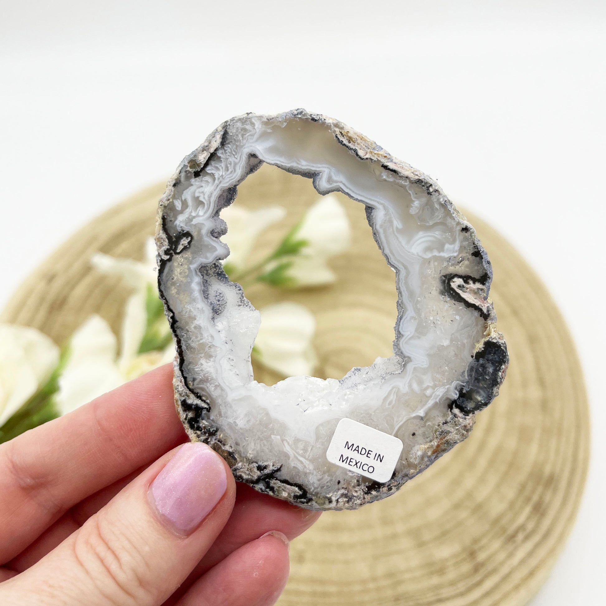 trancas geode slice with chalcedony and druzy agate Australia