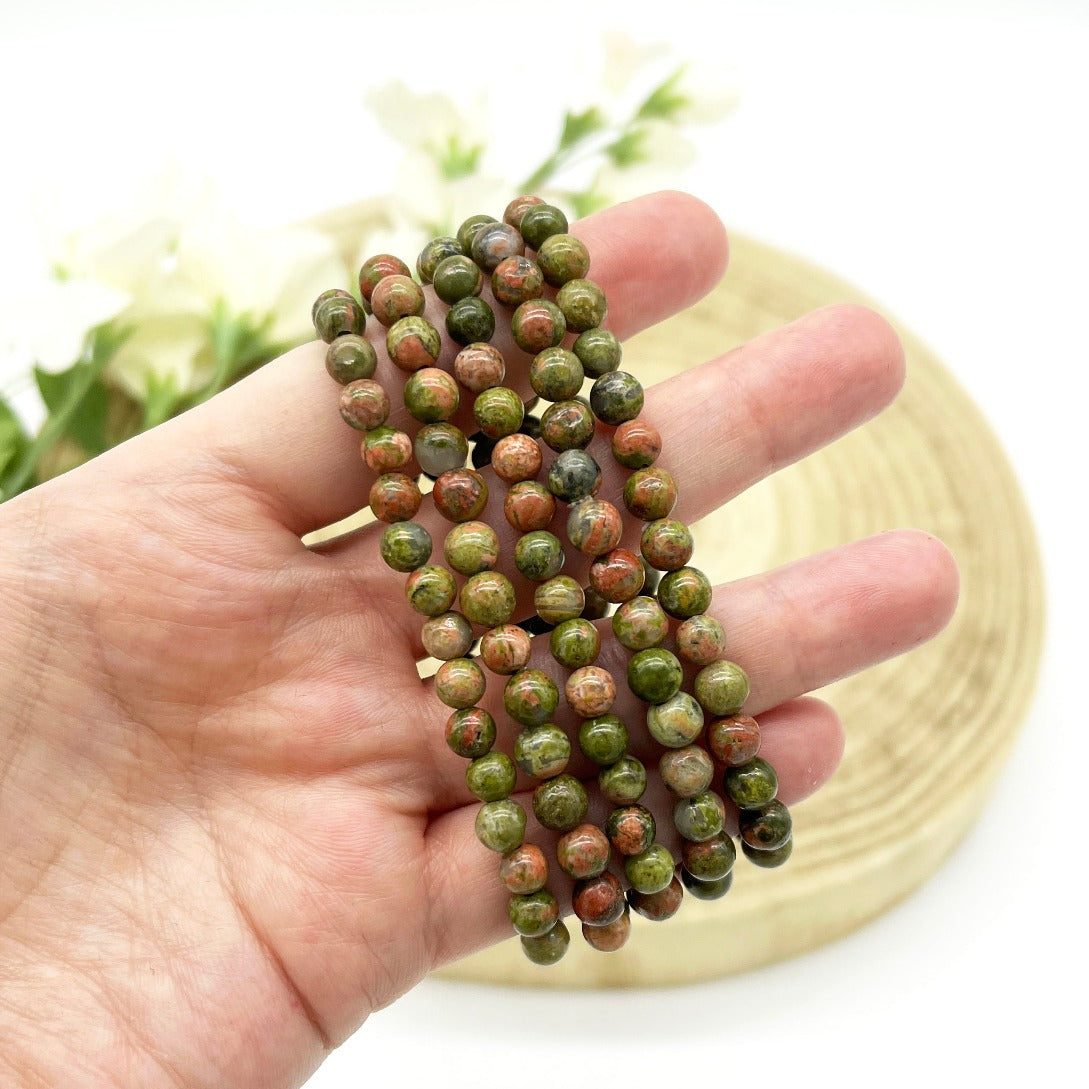 Unakite bracelet. Unakite beaded bracelet. Crystal jewellery. Someday Dream Co.