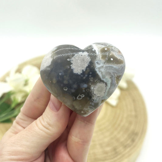 Black flower agate heart crystal