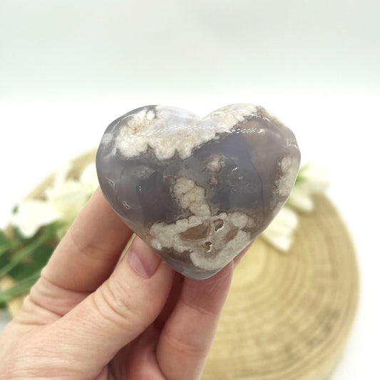 Black flower agate crystal heart