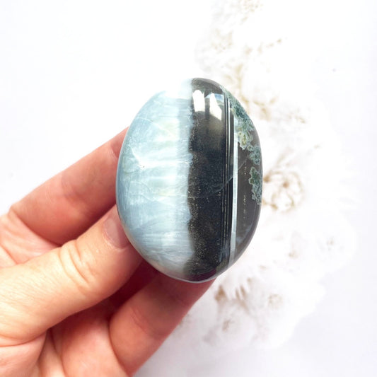 Blue opal palm stone
