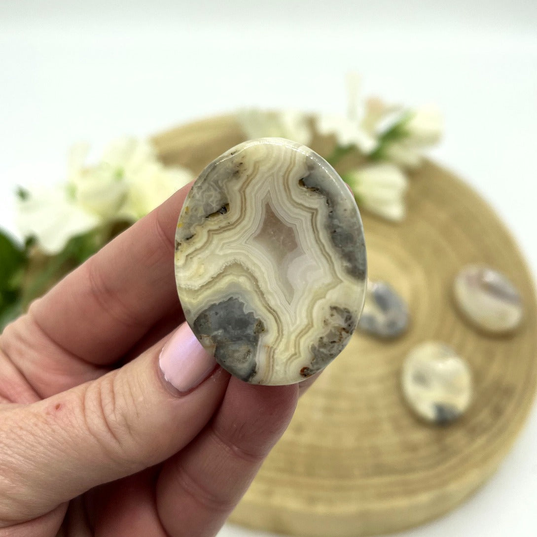 Mexican lace agate worry stone