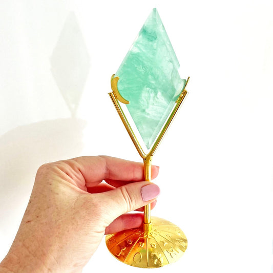 Fluorite crystal carving on stand