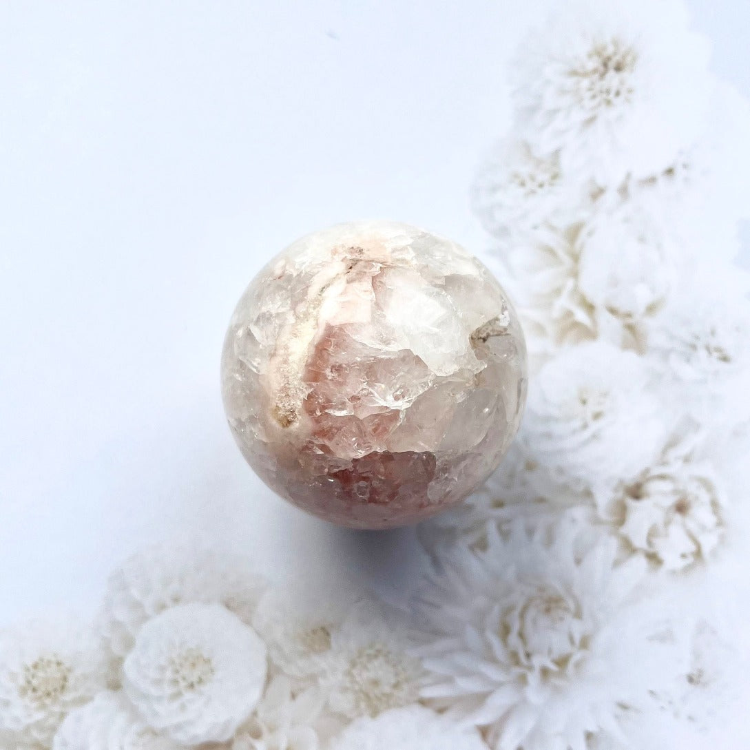 druzy pink amethyst sphere with flower agate