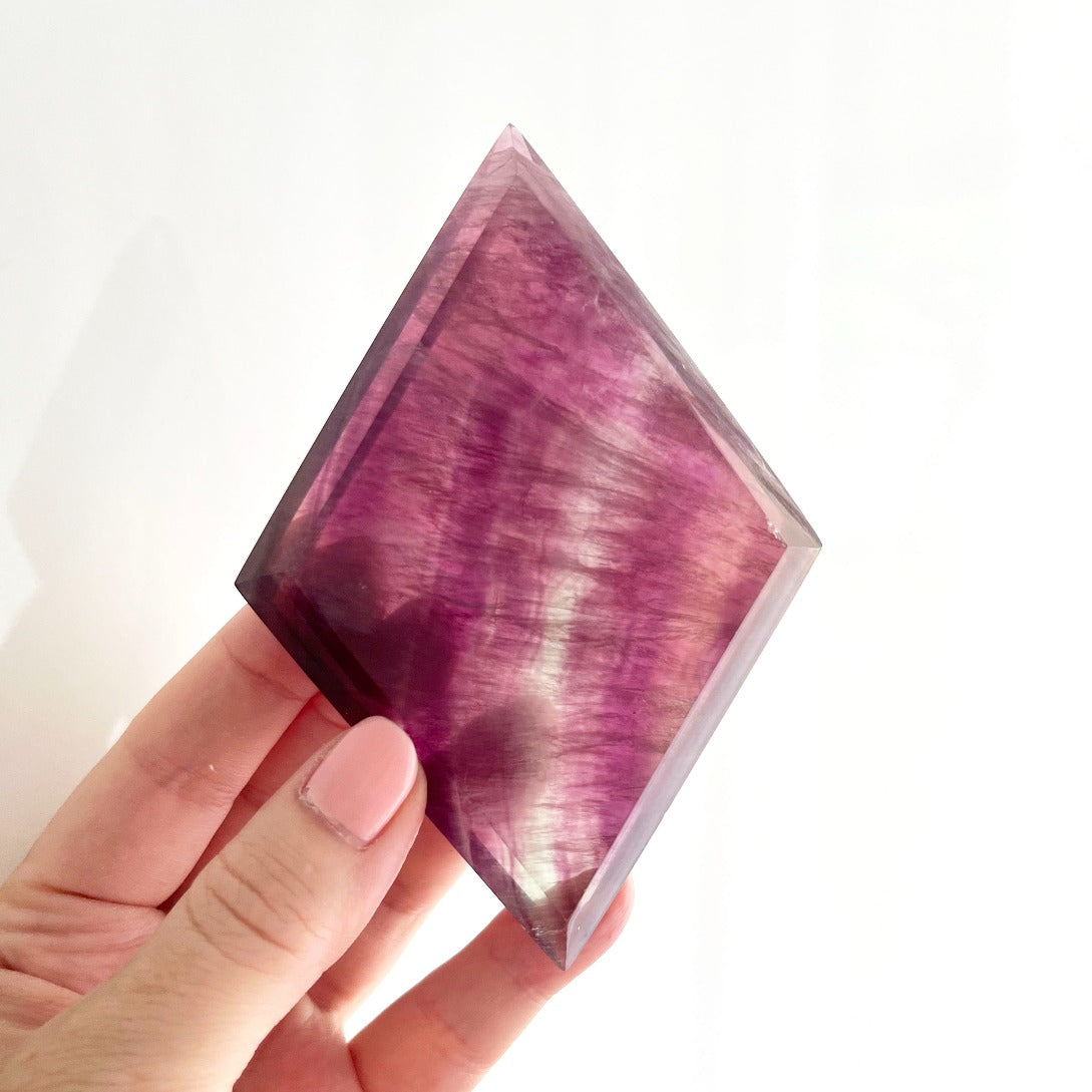 Purple fluorite crystal on stand