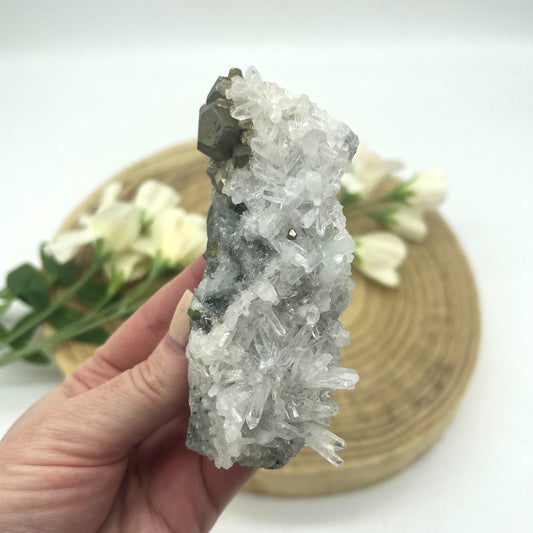 quartz cluster with pyrite