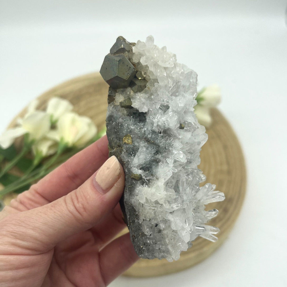 Quartz cluster with pyrite