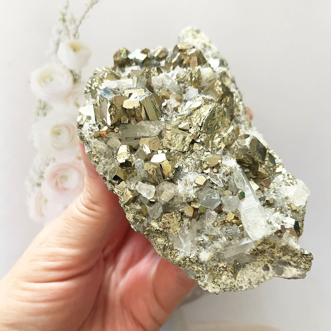 quartz cluster with pyrite