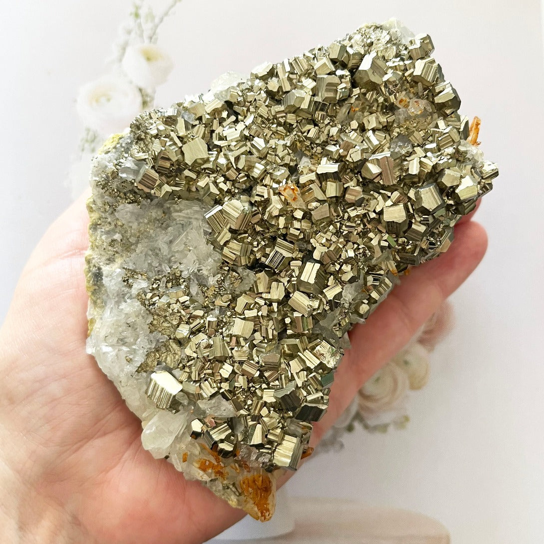 large cluster with pyrite and quartz