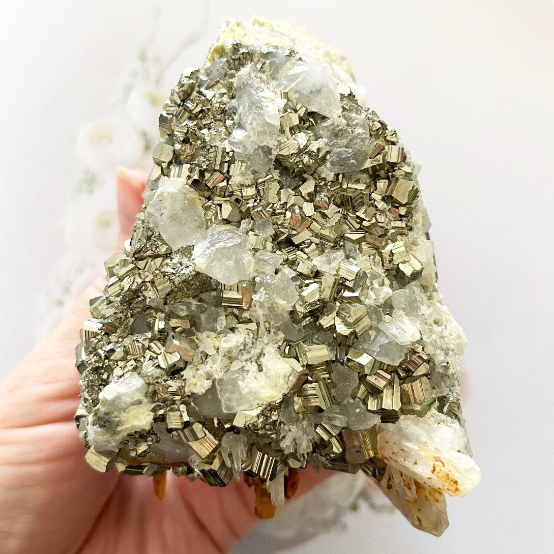 pyrite and quartz crystal cluster